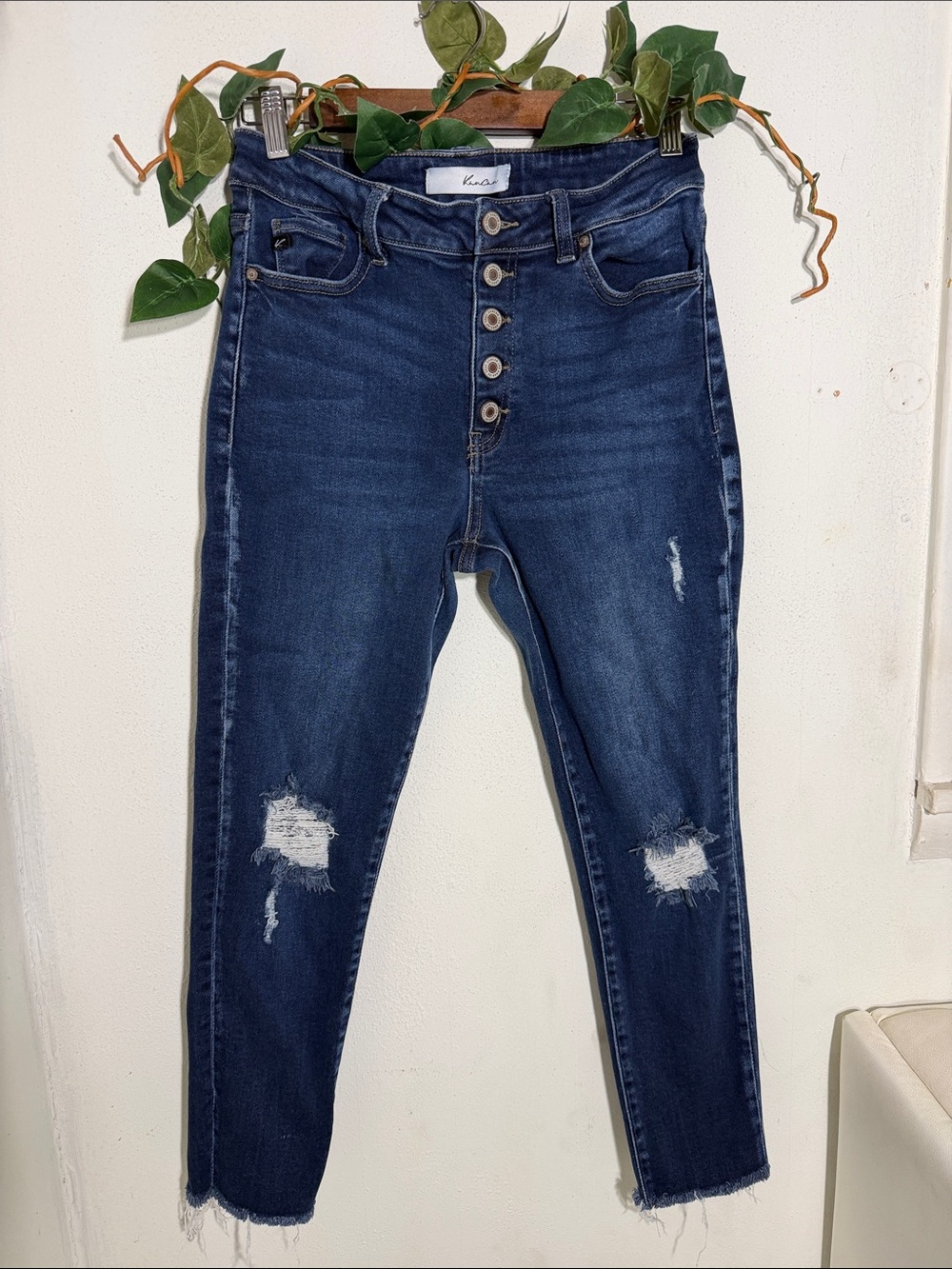 KanCan High-Rise Dark Blue Distressed Button-Fly Jeans